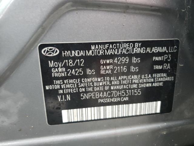 2013 Hyundai Sonata VIN 5NPEB4AC7DH531155 Copart auction photo, front end / minor dent/scratches damage thumbnail 12
