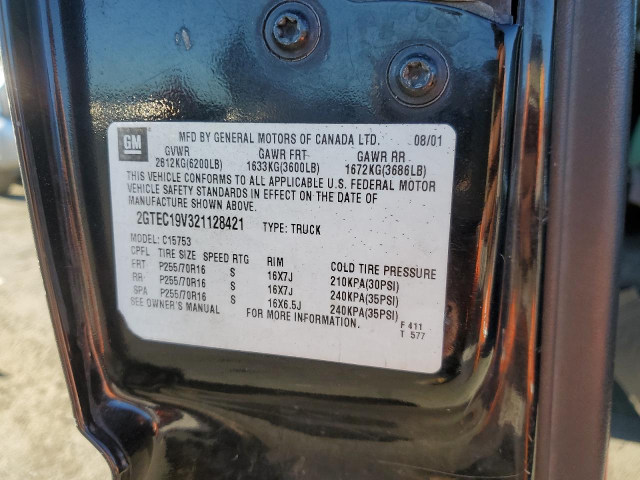 2002 GMC Sierra VIN 2GTEC19V321128421 Copart auction photo, front end / mechanical damage thumbnail 12