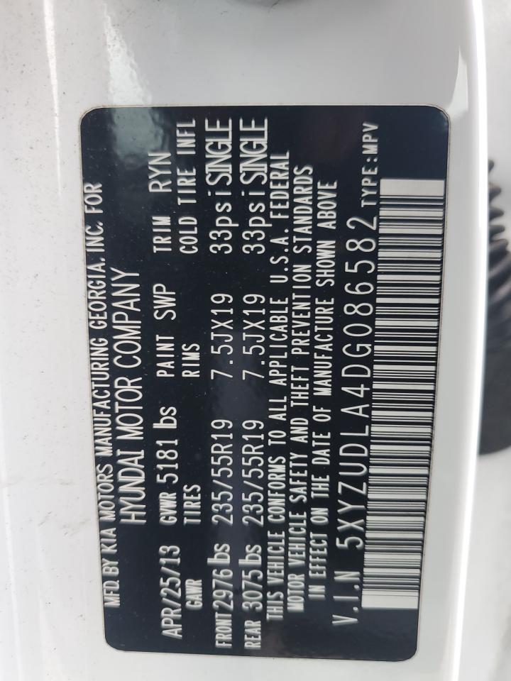2013 Hyundai Santa Fe VIN 5XYZUDLA4DG086582 Copart auction photo, rear end / undercarriage damage thumbnail 13