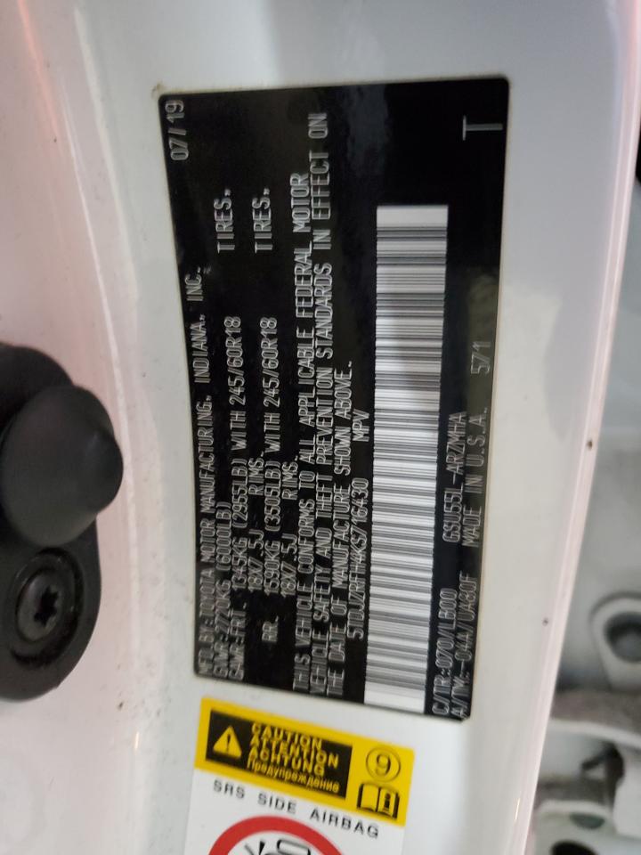 2019 Toyota Highlander VIN 5TDJZRFH4KS716430 Copart auction photo, side / front end damage thumbnail 12