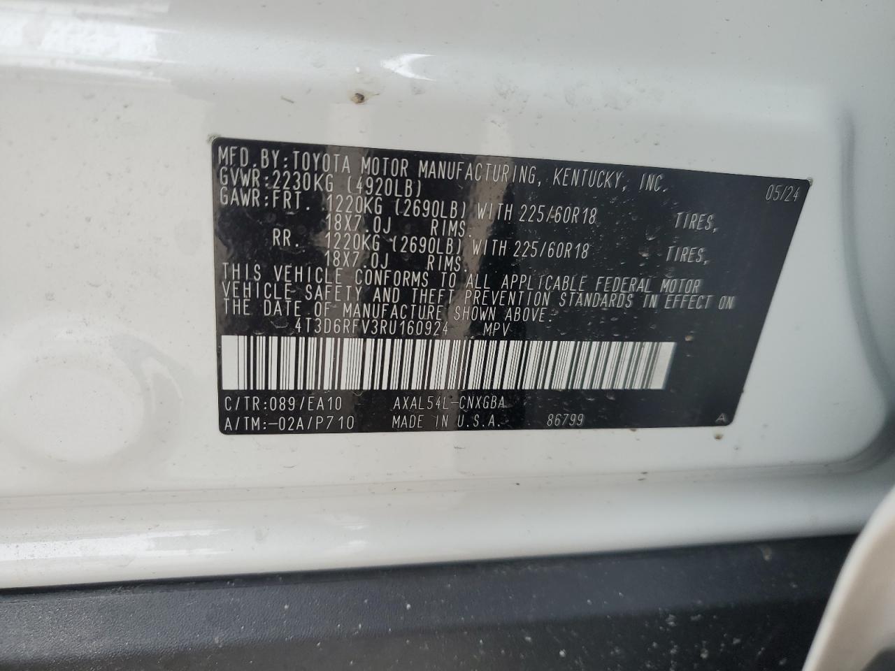 2024 Toyota RAV 4 VIN 4T3D6RFV3RU160924 Copart auction photo, front end / undercarriage damage thumbnail 13