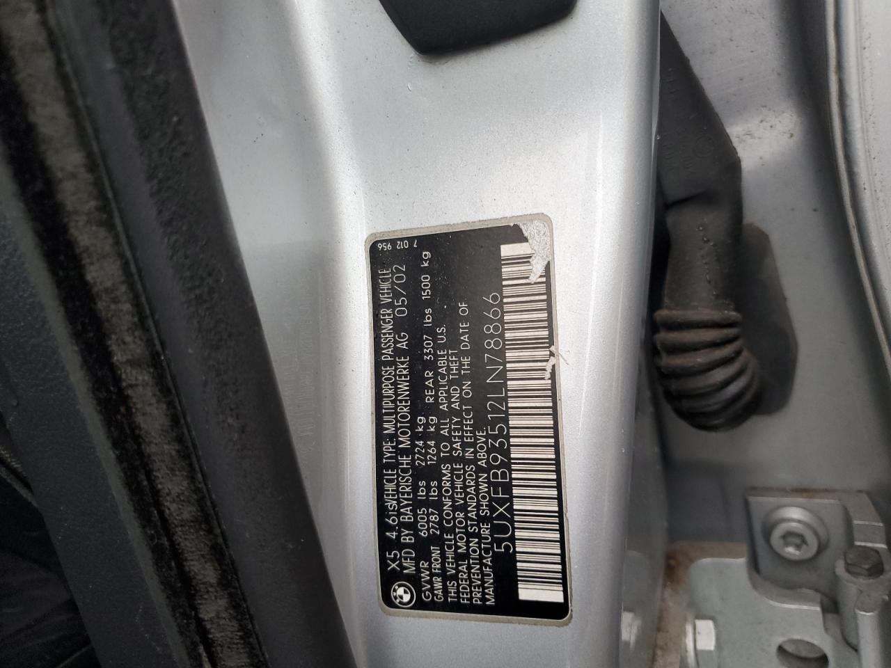 2002 BMW X5 VIN 5UXFB93512LN78866 Copart auction photo, vandalism damage thumbnail 13