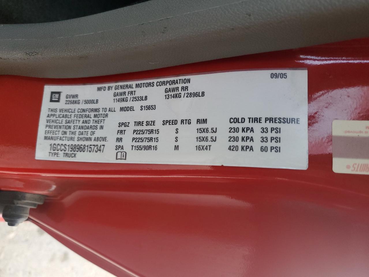 2006 Chevrolet Colorado VIN 1GCCS198968157347 Copart auction photo, front end damage thumbnail 14