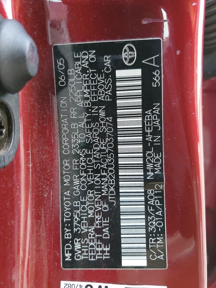 2005 Toyota Prius VIN JTDKB20U357037074 Copart auction photo, front end damage thumbnail 12