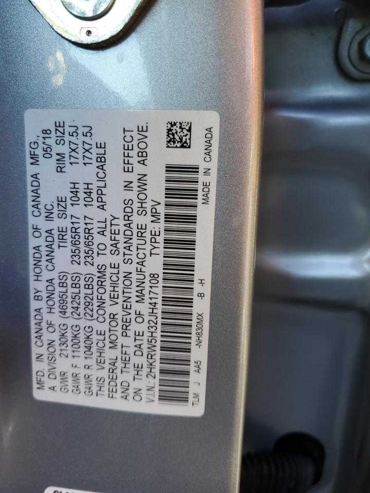 2018 Honda CR-V VIN 2HKRW5H32JH417108 Copart auction photo, side / front end damage thumbnail 14