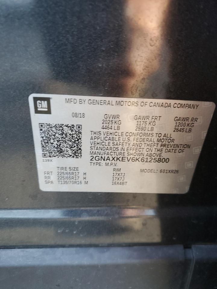 2019 Chevrolet Equinox VIN 2GNAXKEV6K6125800 Copart auction photo, undercarriage / front end damage thumbnail 15