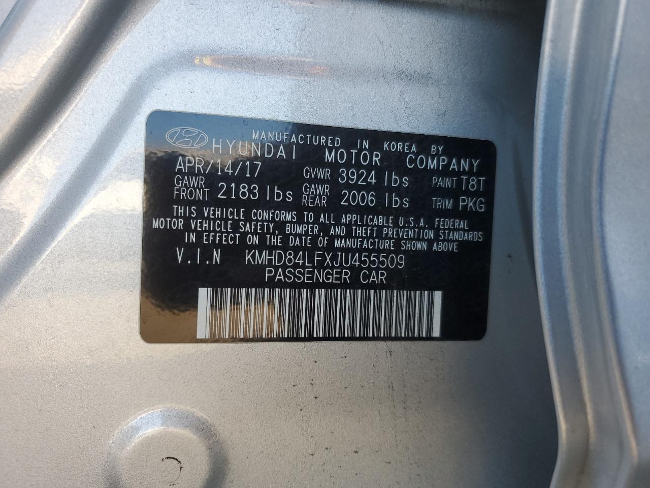 2018 Hyundai Elantra VIN KMHD84LFXJU455509 Copart auction photo, vandalism / stripped damage thumbnail 12