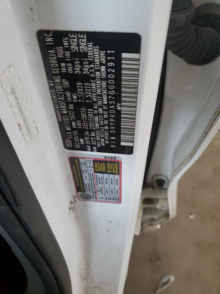2016 KIA Sorento VIN 5XYPKDA57GG002911 Copart auction photo, water/flood / side damage thumbnail 13