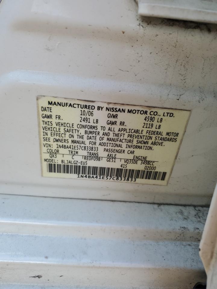 2007 Nissan Maxima VIN 1N4BA41E57C833833 Copart auction photo, front end / side damage thumbnail 15
