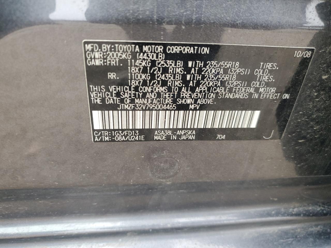 2009 Toyota RAV 4 VIN JTMZF32V795004465 Copart auction photo, rear end damage thumbnail 13