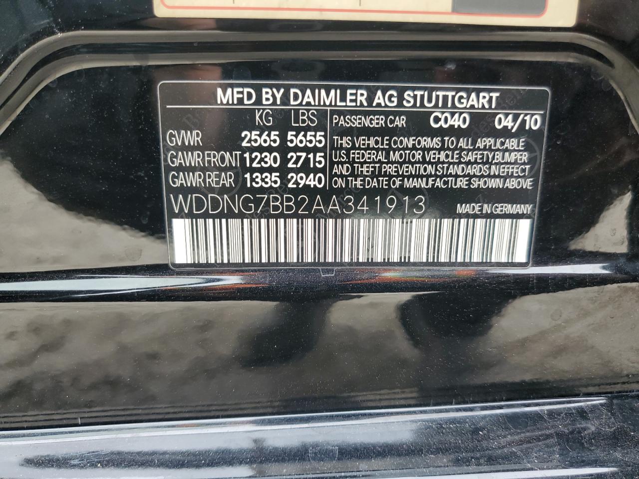 2010 Mercedes-Benz S-klasse VIN WDDNG7BB2AA341913 Copart auction photo, front end / minor dent/scratches damage thumbnail 12