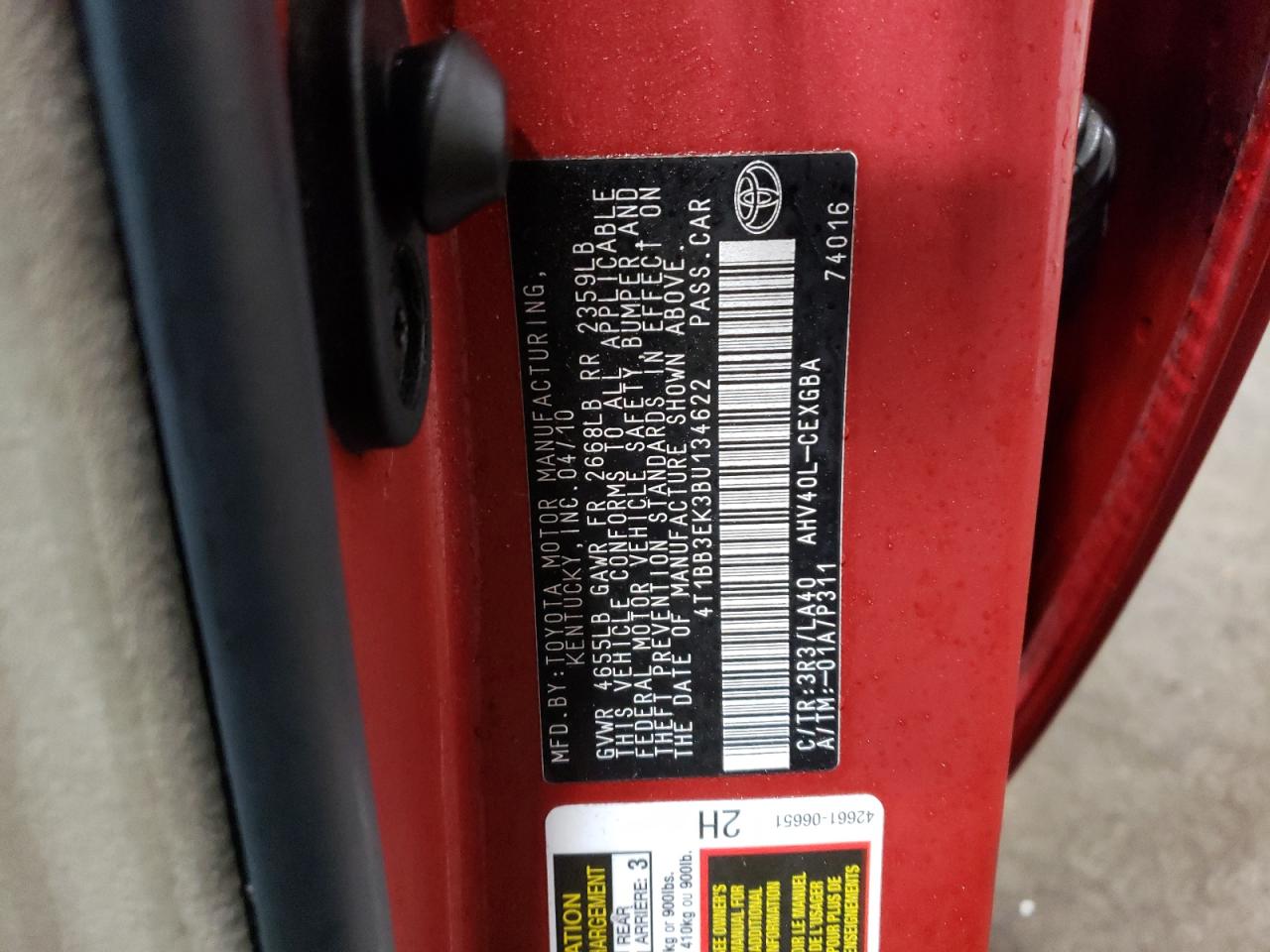 2011 Toyota Camry VIN 4T1BB3EK3BU134622 Copart auction photo, rear end / front end damage thumbnail 12