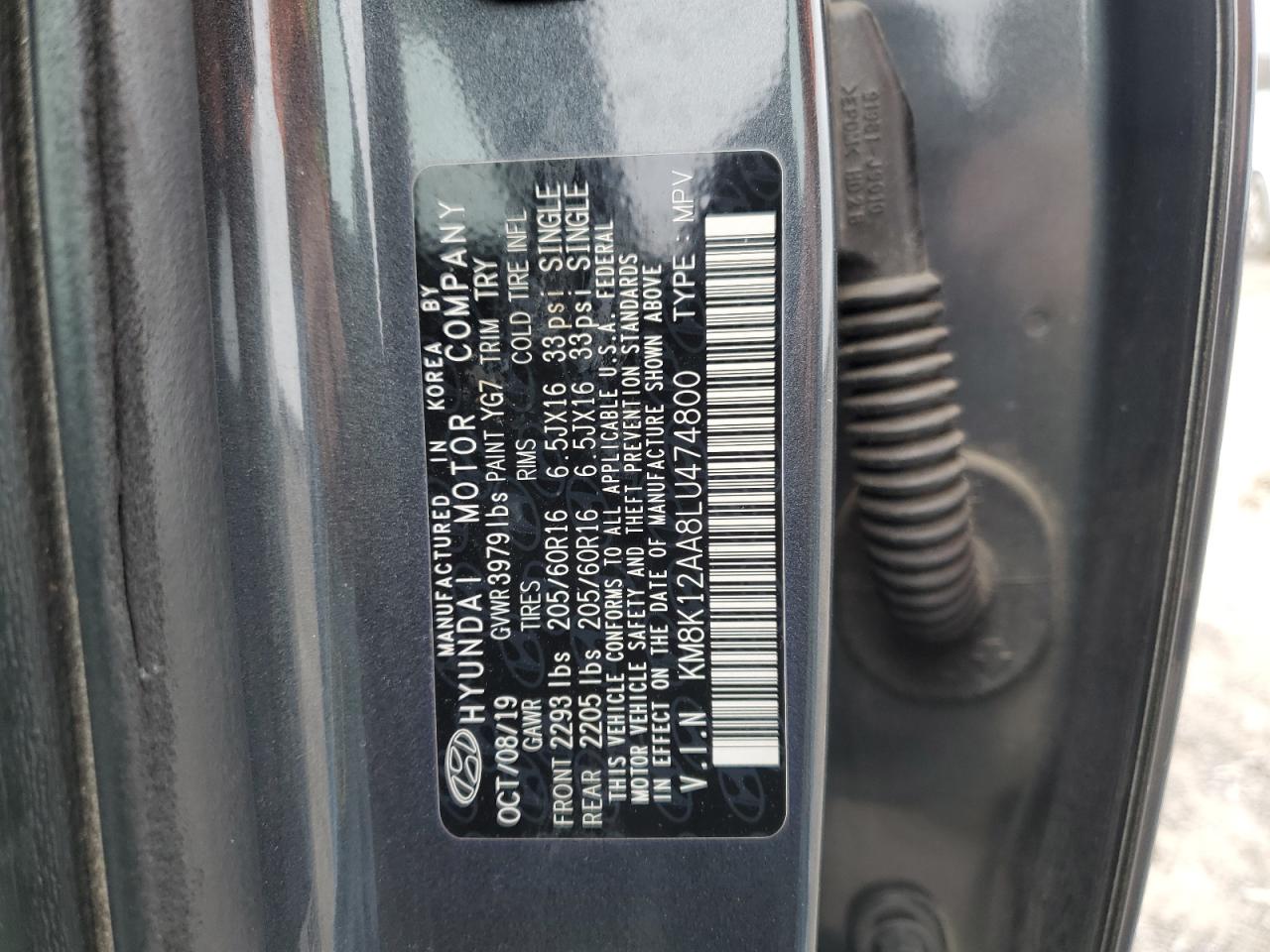 2020 Hyundai Kona VIN KM8K12AA8LU474800 Copart auction photo, front end damage thumbnail 15