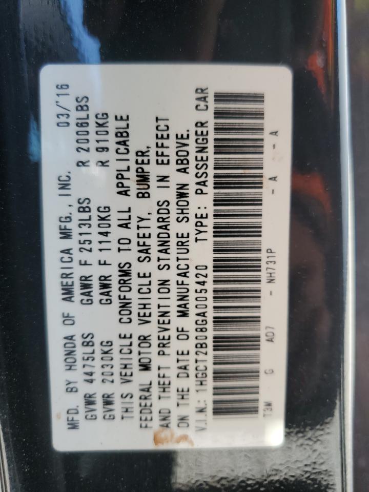 2016 Honda Accord VIN 1HGCT2B08GA005420 Copart auction photo, front end / all over damage thumbnail 12