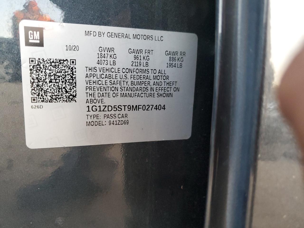 2021 Chevrolet Malibu VIN 1G1ZD5ST9MF027404 Copart auction photo, water/flood damage thumbnail 13