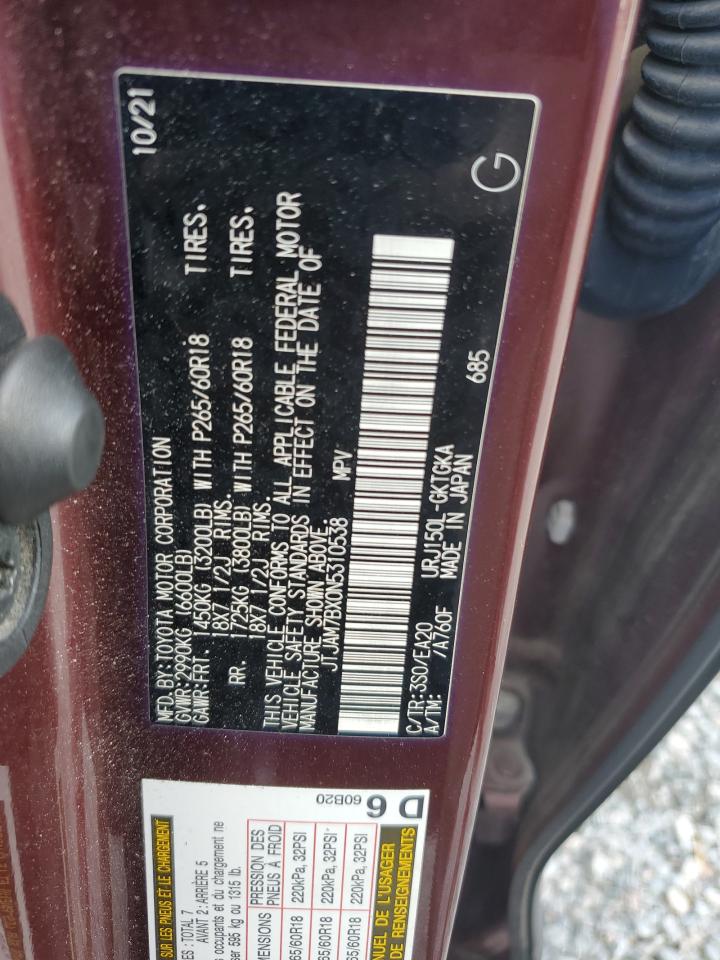 2022 Lexus GX VIN JTJAM7BX0N5310538 Copart auction photo, front end damage thumbnail 14
