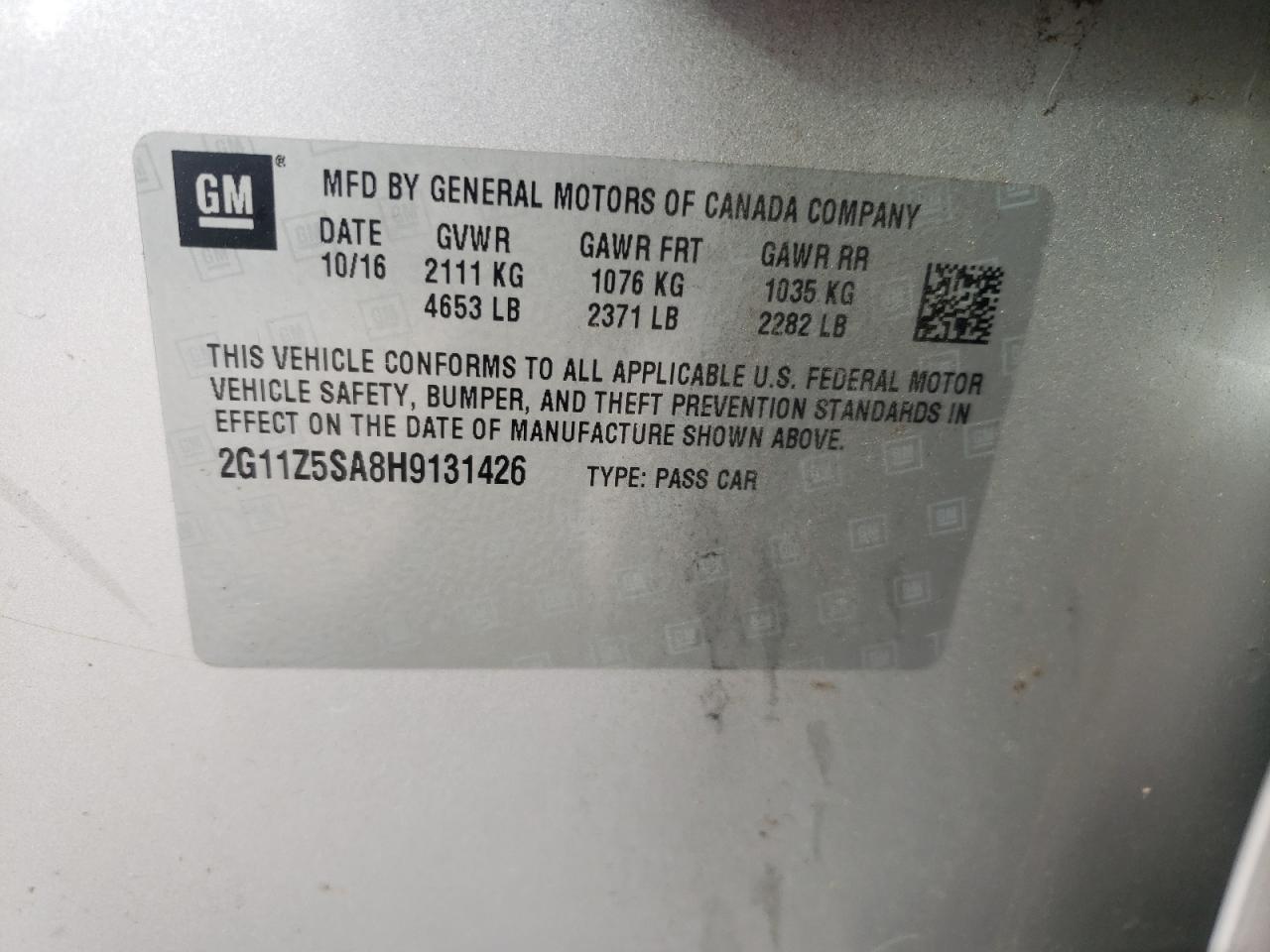 2017 Chevrolet Impala VIN 2G11Z5SA8H9131426 Copart auction photo, all over / undercarriage damage thumbnail 13