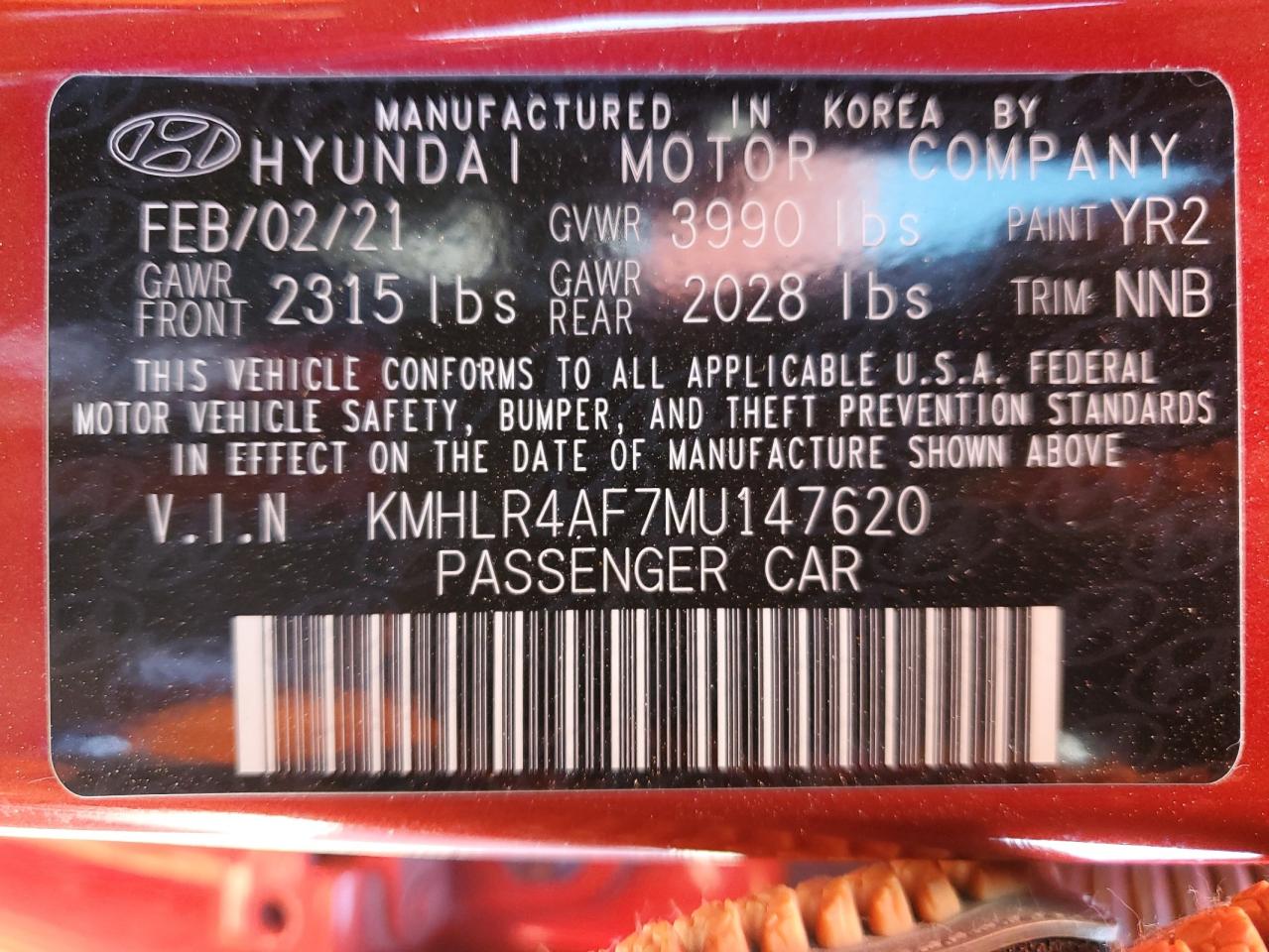 2021 Hyundai Elantra VIN KMHLR4AF7MU147620 Copart auction photo, rear end / front end damage thumbnail 12