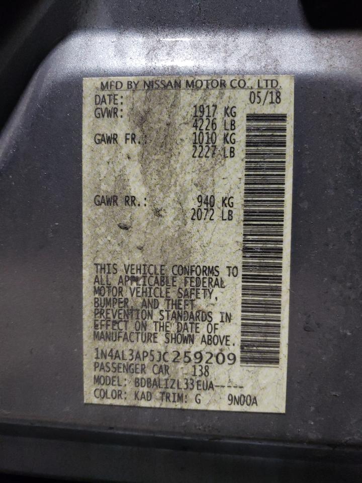 2018 Nissan Altima VIN 1N4AL3AP5JC259209 Copart auction photo, front end damage thumbnail 12
