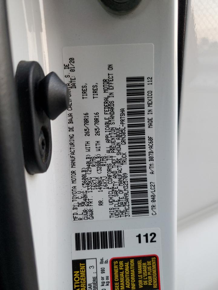 2020 Toyota Tacoma VIN 3TMCZ5AN9LM325709 Copart auction photo, side damage thumbnail 14