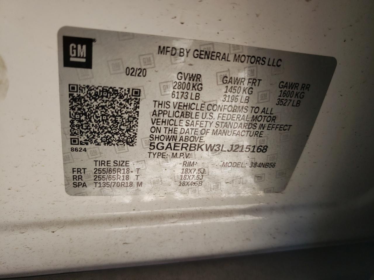 2020 Buick Enclave VIN 5GAERBKW3LJ215168 Copart auction photo, front end / minor dent/scratches damage thumbnail 13
