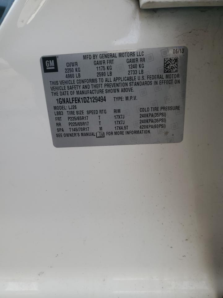 2013 Chevrolet Equinox VIN 1GNALFEK1DZ129494 Copart auction photo, front end damage thumbnail 13