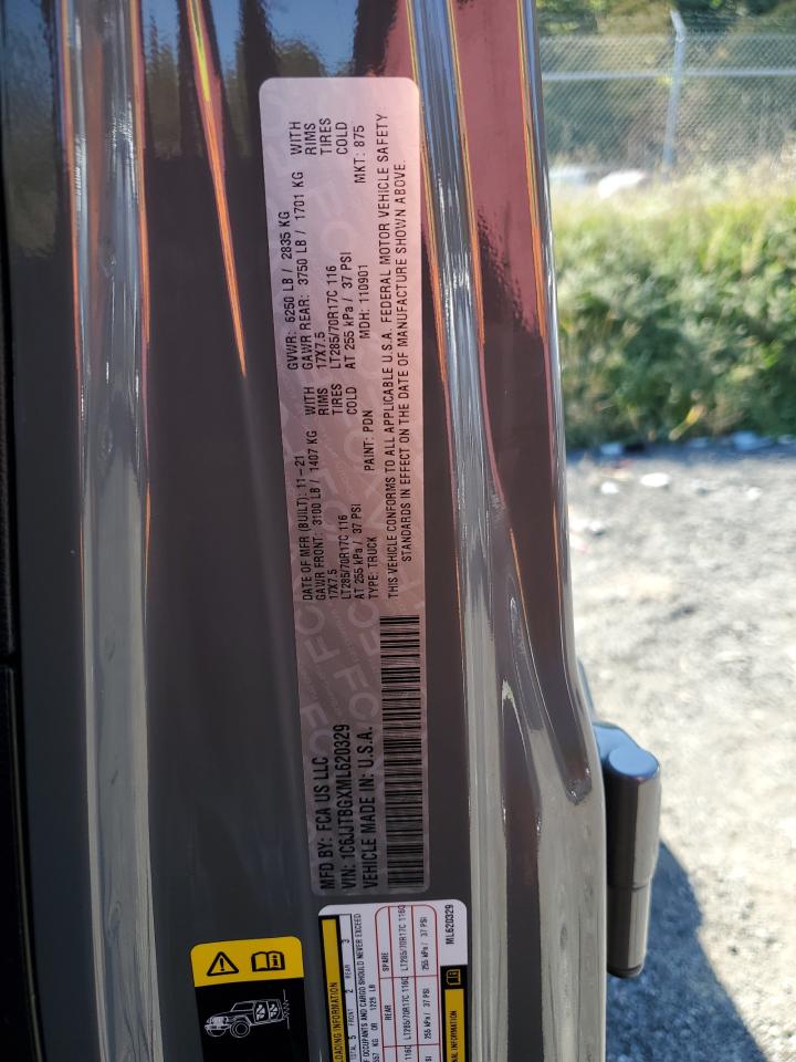 2021 Jeep Gladiator VIN 1C6JJTBGXML620329 Copart auction photo, rear end damage thumbnail 13