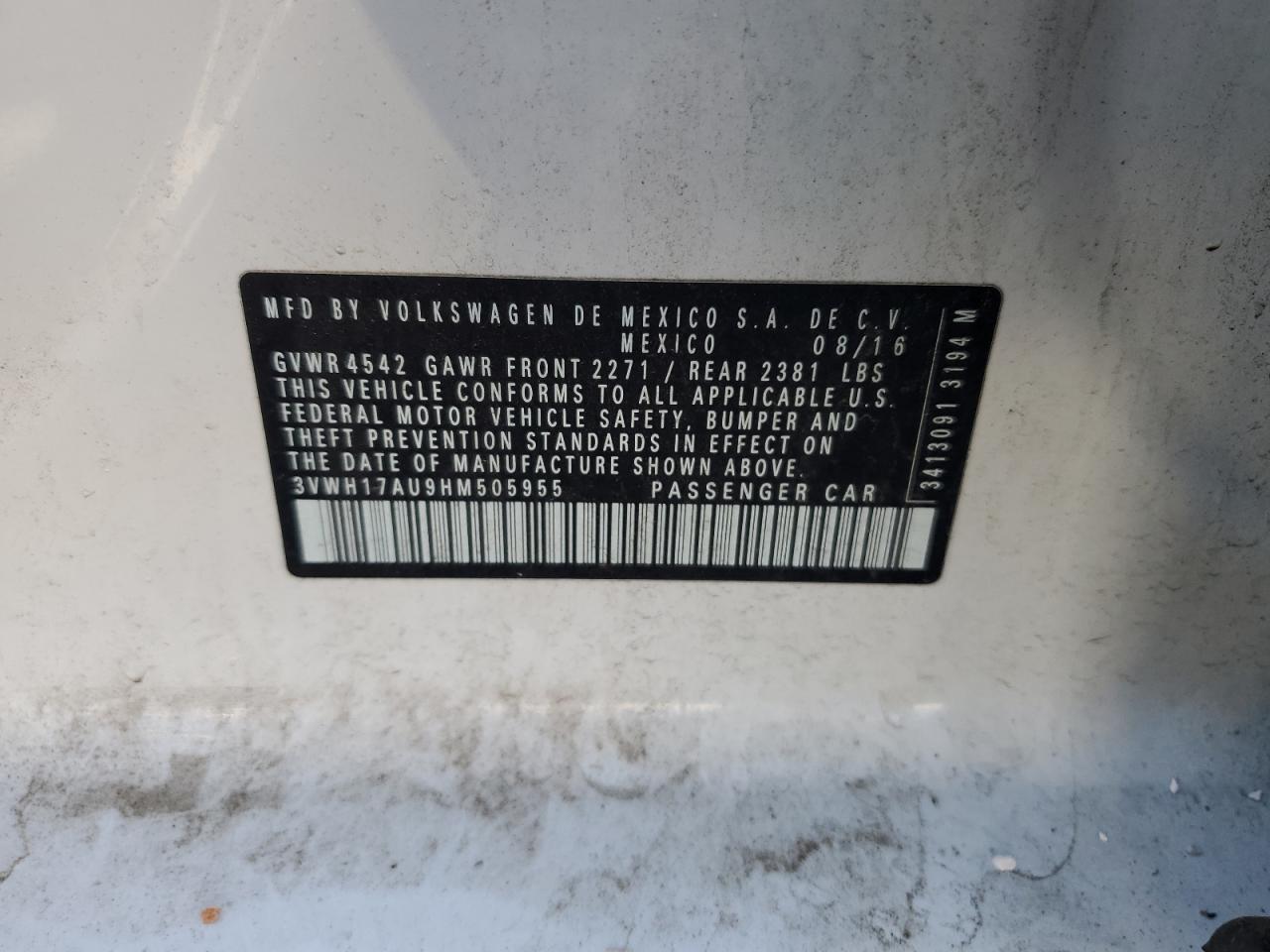 2017 Volkswagen Golf VIN 3VWH17AU9HM505955 Copart auction photo, front end damage thumbnail 16