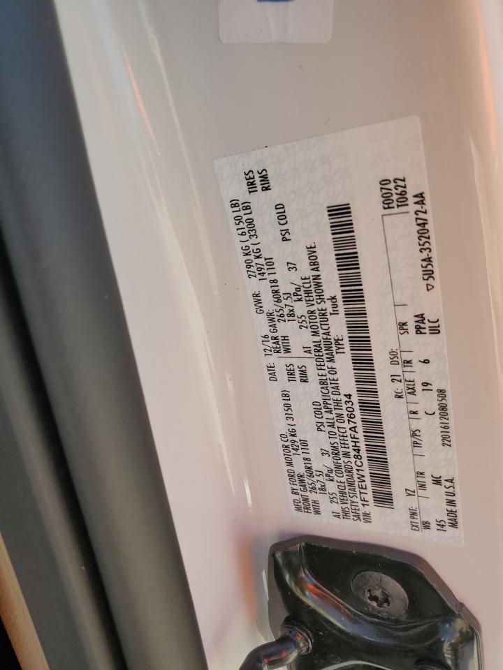 2017 Ford F-150 VIN 1FTEW1C84HFA76034 Copart auction photo, side damage thumbnail 14