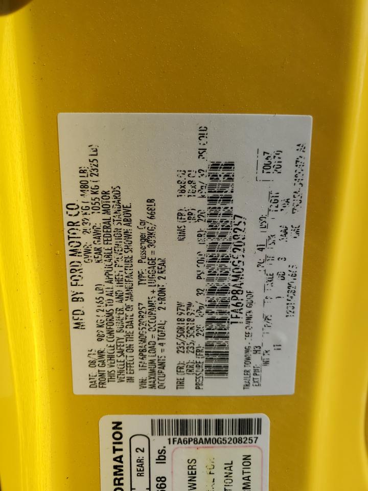 2016 Ford Mustang VIN 1FA6P8AM0G5208257 Copart auction photo, front end damage thumbnail 15