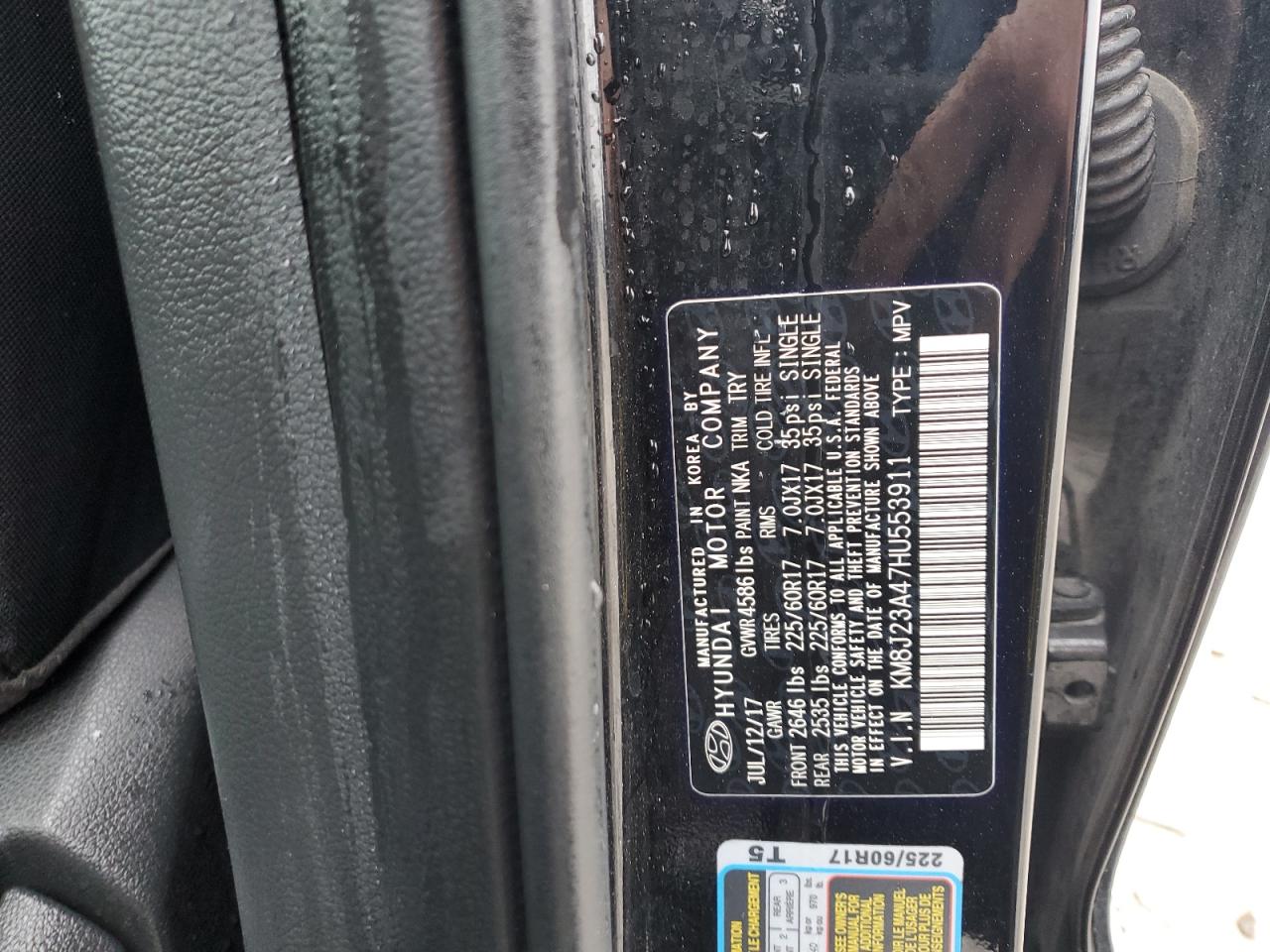 2017 Hyundai Tucson VIN KM8J23A47HU553911 Copart auction photo, front end damage thumbnail 12