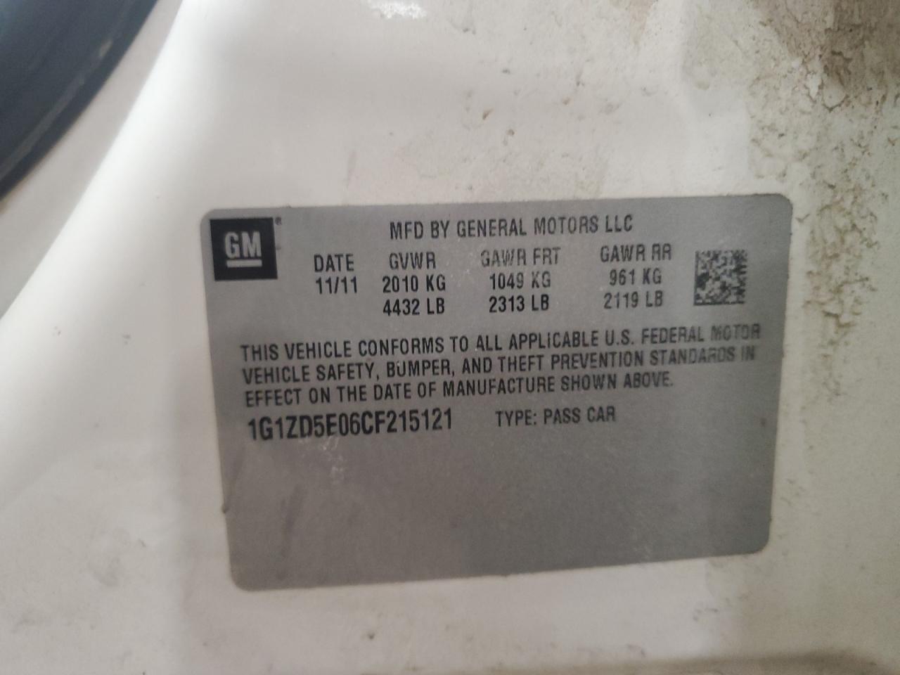 2012 Chevrolet Malibu VIN 1G1ZD5E06CF215121 Copart auction photo, front end damage thumbnail 13