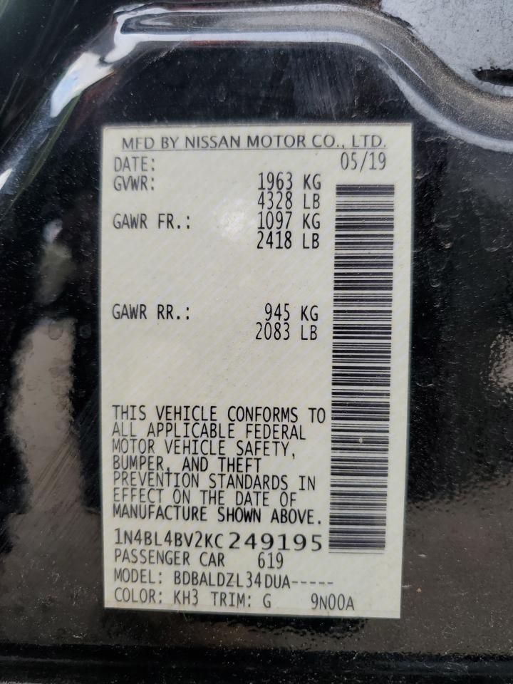 2019 Nissan Altima VIN 1N4BL4BV2KC249195 Copart auction photo, front end damage thumbnail 13