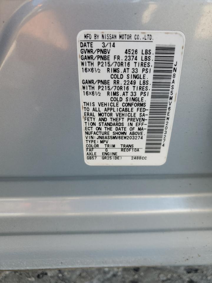 2014 Nissan Rogue VIN JN8AS5MV6EW203274 Copart auction photo, all over damage thumbnail 14