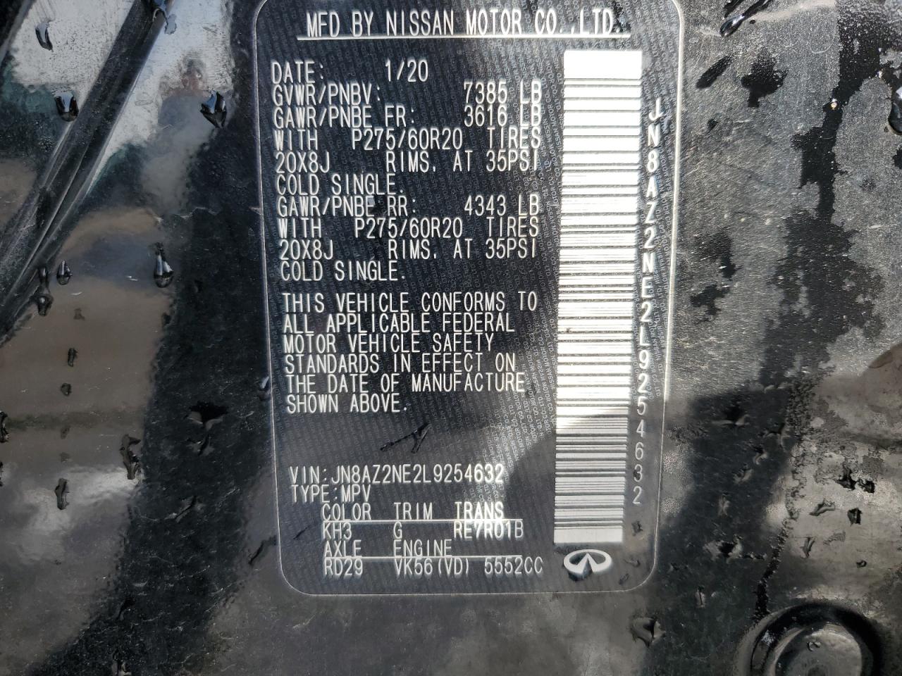 2020 Infiniti QX80 VIN JN8AZ2NE2L9254632 Copart auction photo, front end damage thumbnail 14