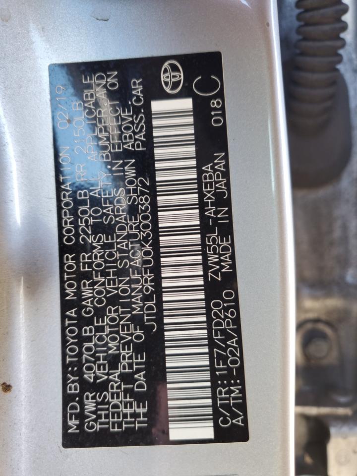 2019 Toyota Prius VIN JTDL9RFU0K3003872 Copart auction photo, front end / side damage thumbnail 14