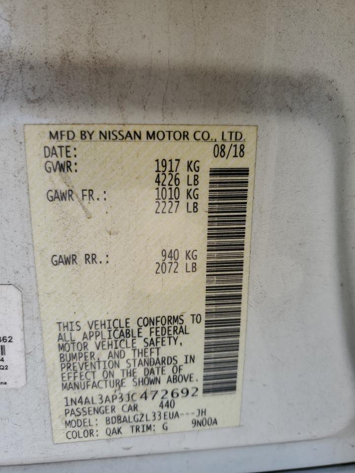 2018 Nissan Altima VIN 1N4AL3AP3JC472692 Copart auction photo, rear end damage thumbnail 12