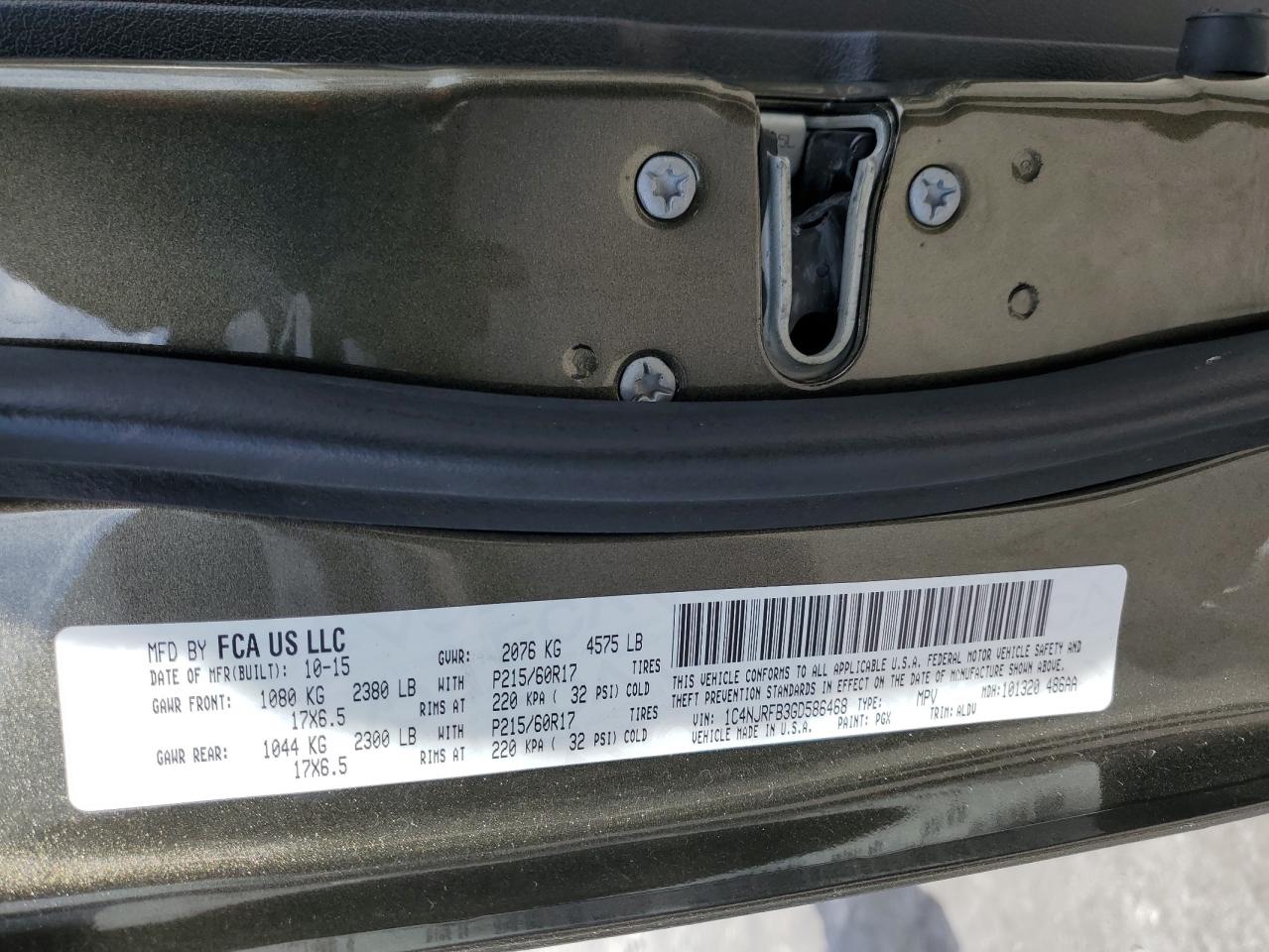 2016 Jeep Liberty (Patriot) VIN 1C4NJRFB3GD586468 Copart auction photo, front end damage thumbnail 13