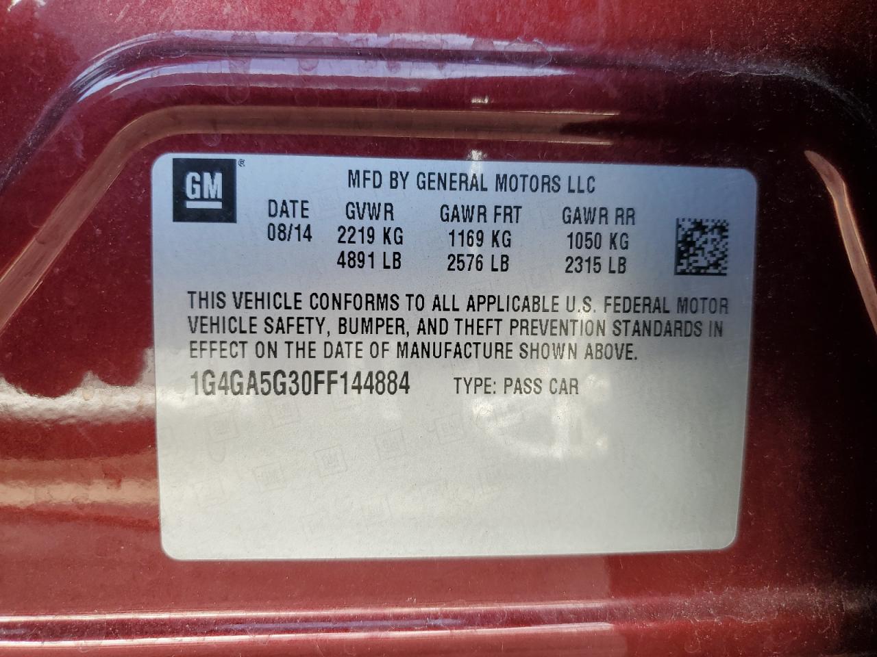 2015 Buick LaCrosse VIN 1G4GA5G30FF144884 Copart auction photo, front end damage thumbnail 12