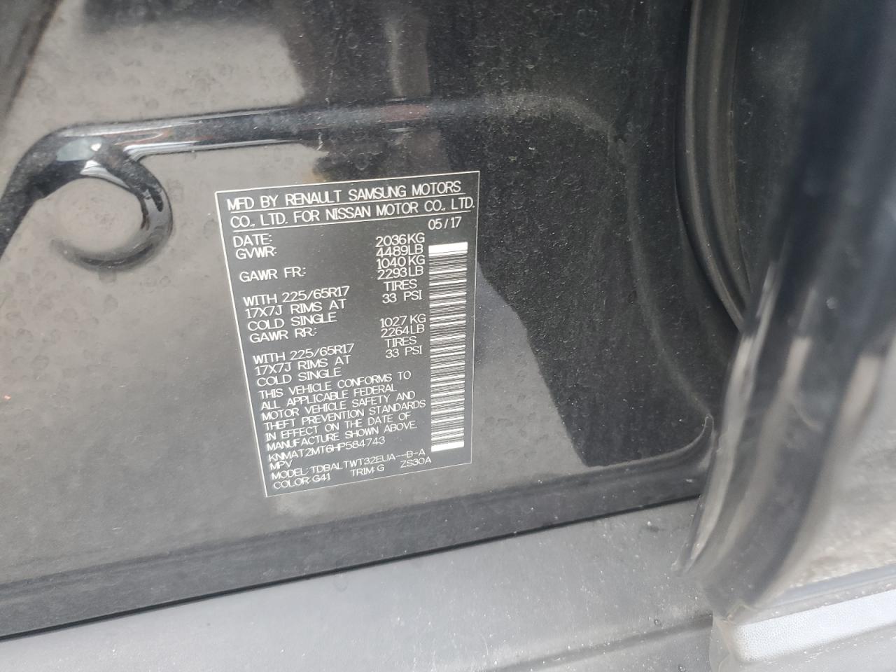 2017 Nissan Rogue VIN KNMAT2MT6HP584743 Copart auction photo, front end damage thumbnail 14