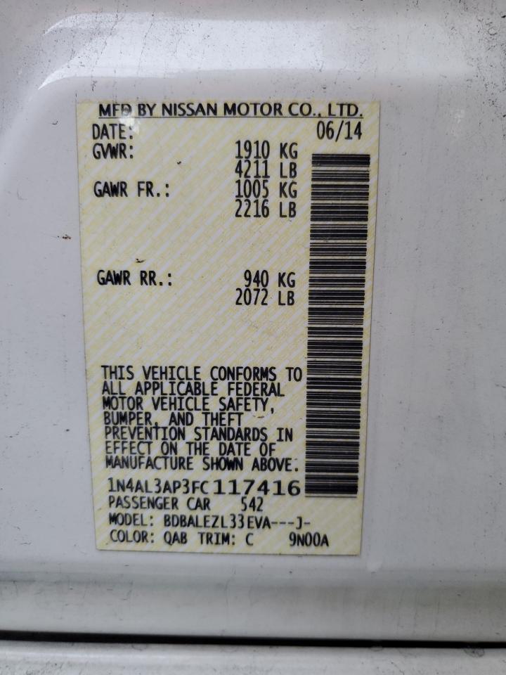 2015 Nissan Altima VIN 1N4AL3AP3FC117416 Copart auction photo, undercarriage / side damage thumbnail 12