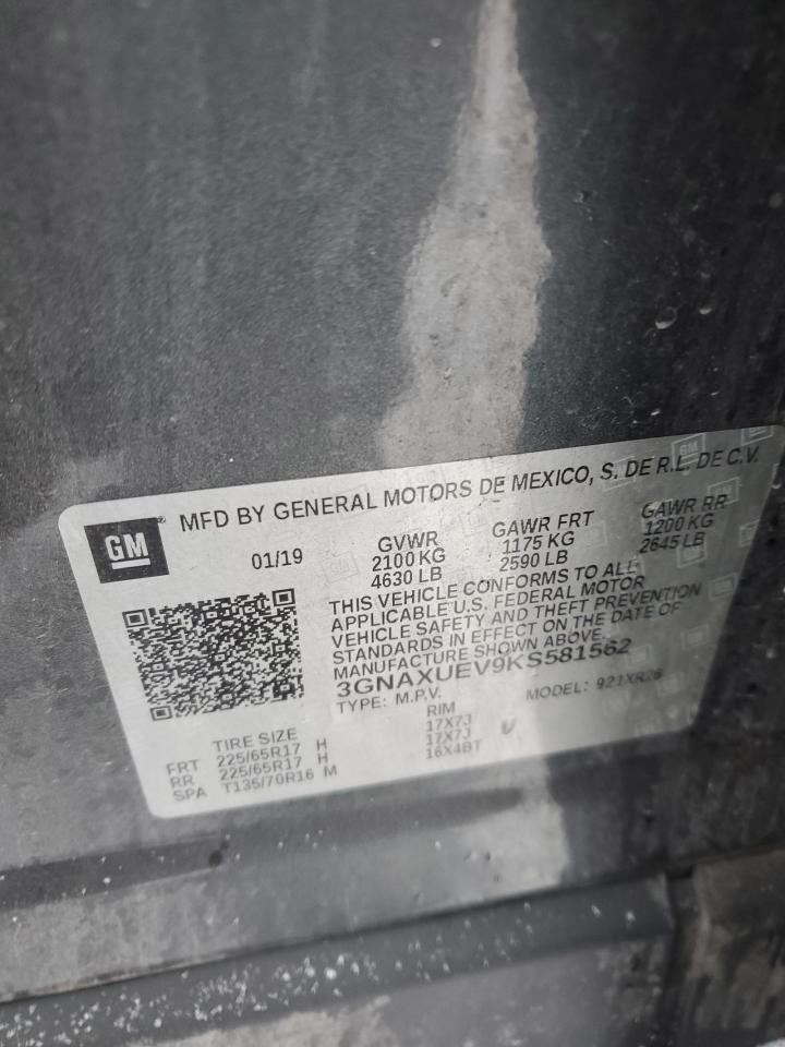 2019 Chevrolet Equinox VIN 3GNAXUEV9KS581562 Copart auction photo, rear end damage thumbnail 13