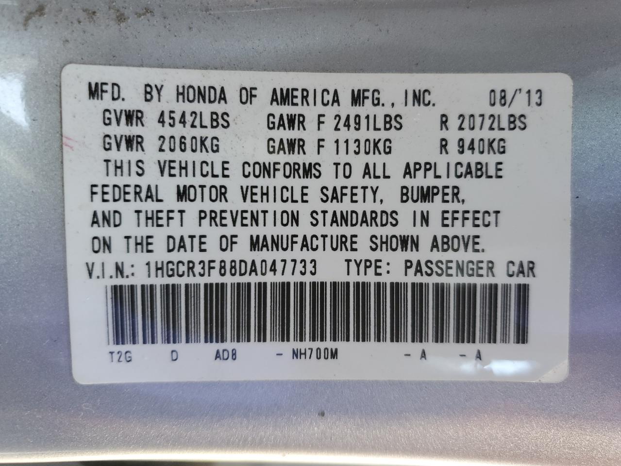 2013 Honda Accord VIN 1HGCR3F88DA047733 Copart auction photo, burn - engine / burn damage thumbnail 14