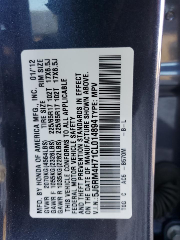 2012 Honda CR-V VIN 5J6RM4H71CL014894 Copart auction photo, rear end damage thumbnail 13