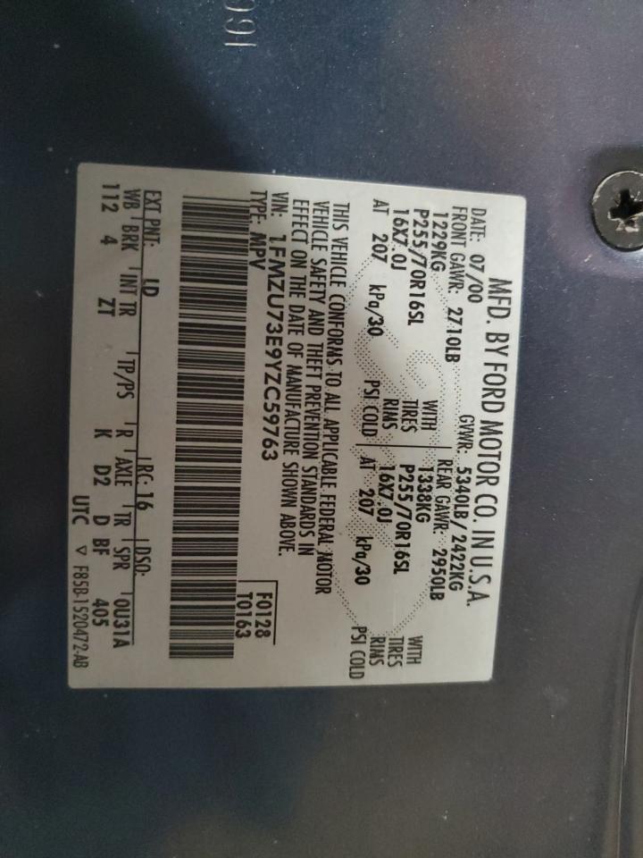 2000 Ford Explorer VIN 1FMZU73E9YZC59763 Copart auction photo, side / rear end damage thumbnail 15