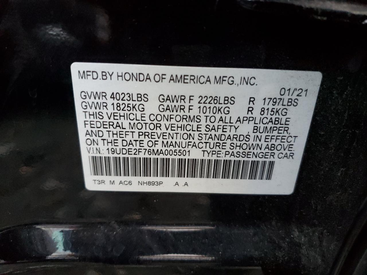 2021 Acura ILX VIN 19UDE2F76MA005501 Copart auction photo, side / front end damage thumbnail 12