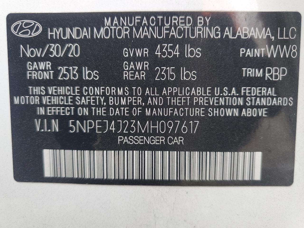 2021 Hyundai Sonata VIN 5NPEJ4J23MH097617 Copart auction photo, front end damage thumbnail 14