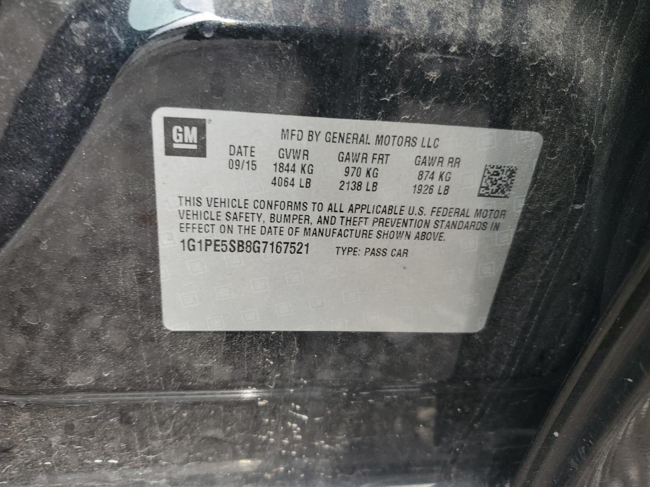 2016 Chevrolet Cruze VIN 1G1PE5SB8G7167521 Copart auction photo, front end damage thumbnail 13