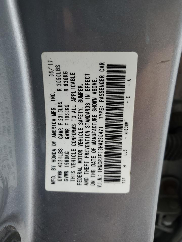 2017 Honda Accord VIN 1HGCR2F13HA250421 Copart auction photo, front end / minor dent/scratches damage thumbnail 12