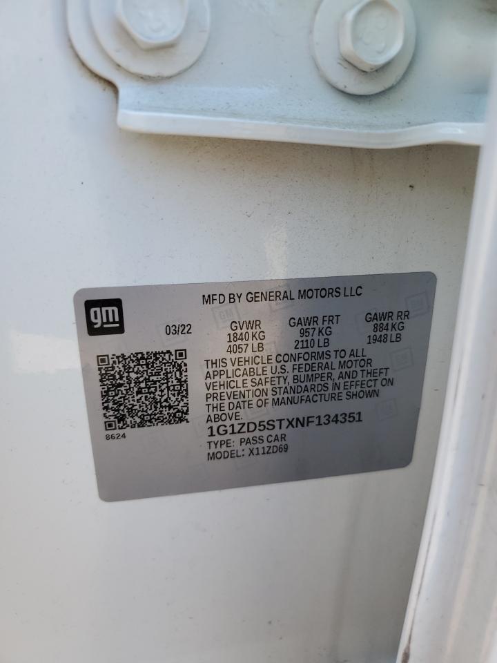 2022 Chevrolet Malibu VIN 1G1ZD5STXNF134351 Copart auction photo, minor dent/scratches damage thumbnail 14